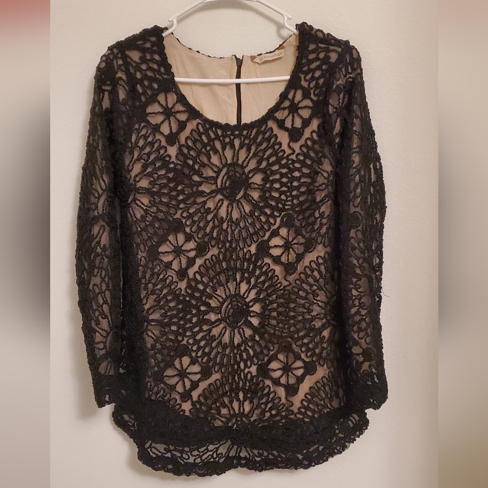 Soft Surroundings Heavy Black Crochet Lace Blouse Size Small Fall Boho